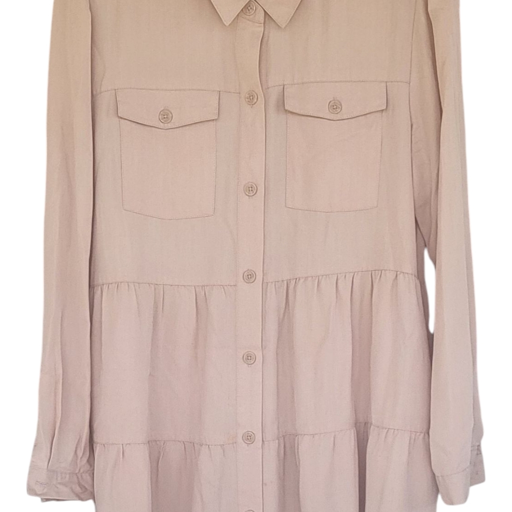 Chic Beige Tiered Button-Up Shirt